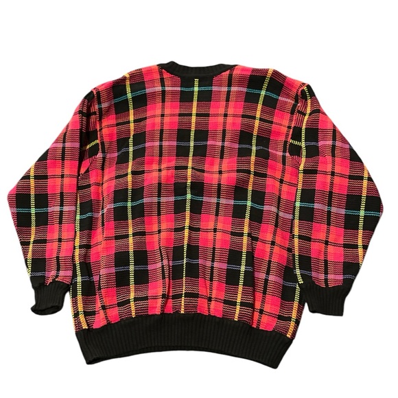 Bright Pink and Black Tartan V-neck Sweater - Picture 3 of 3